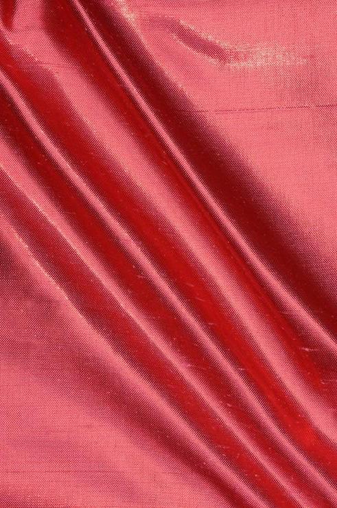 Deep Coral Pink Metallic Shantung Silk Fabric