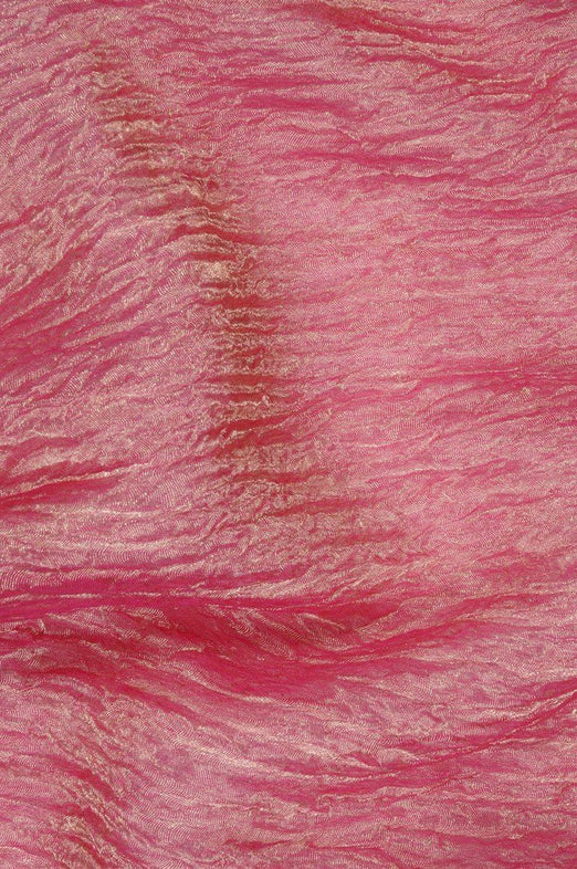 Hot Pink Gold Metallic Crushed Organza Fabric