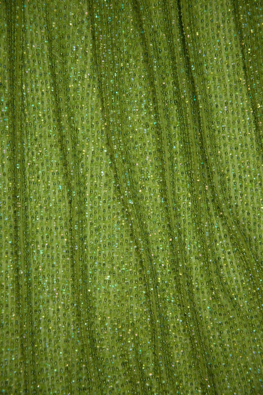 Lime Sequins & Beads on Silk Chiffon Fabric