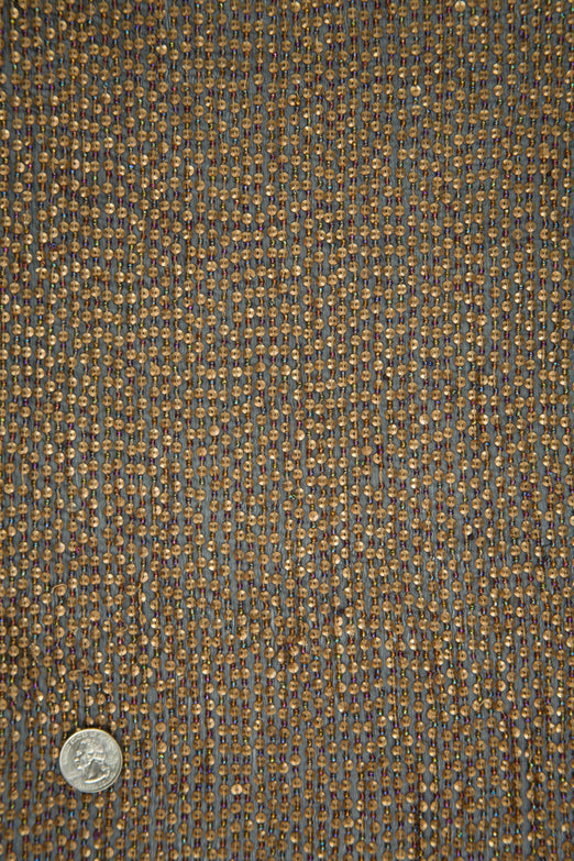 Rust Sequins & Beads on Silk Chiffon Fabric