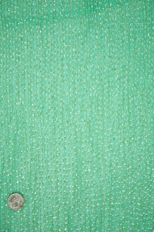 Sea Green Sequins & Beads on Silk Chiffon Fabric
