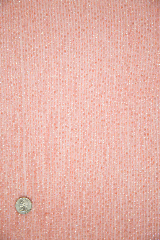 Coral Pink Sequins & Beads on Silk Chiffon Fabric