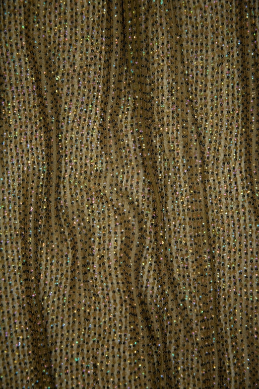 Dark Gold Sequins & Beads on Silk Chiffon Fabric