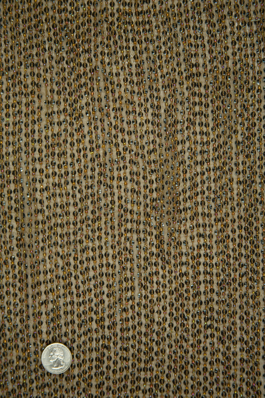 Black Dark Gold Sequins & Beads on Silk Chiffon Fabric
