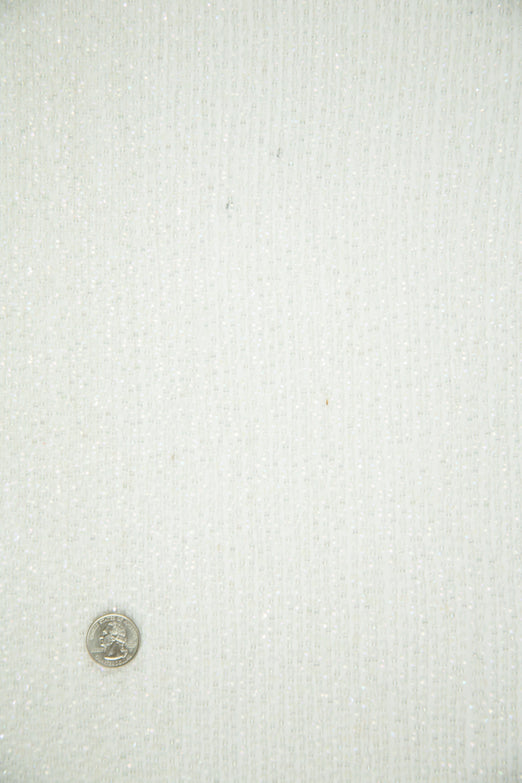 White Sequins & Beads on Silk Chiffon Fabric