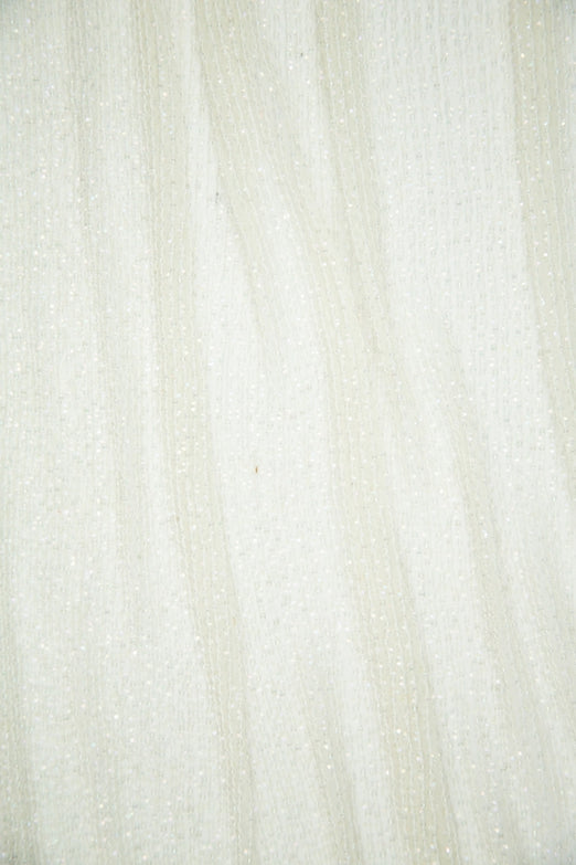 White Sequins & Beads on Silk Chiffon Fabric