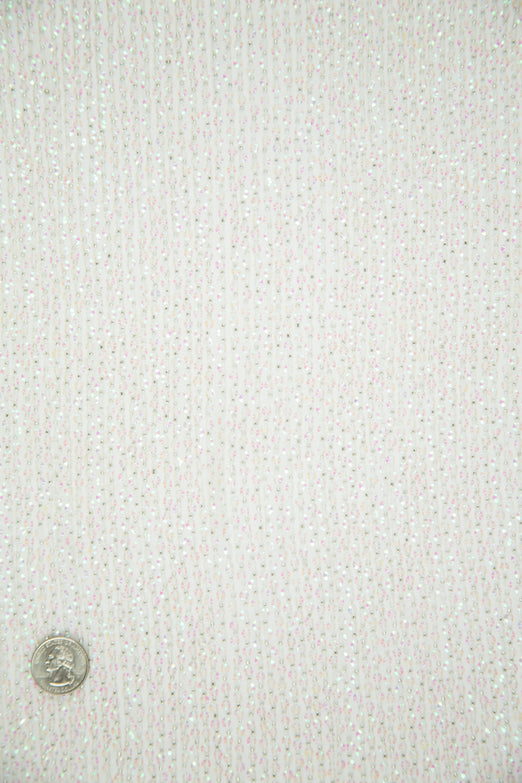 Iridescent White Sequins & Beads on Silk Chiffon Fabric