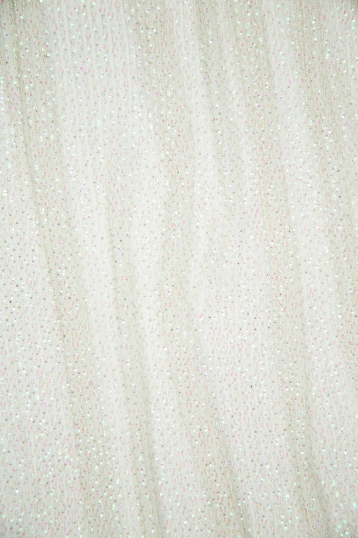 Iridescent White Sequins & Beads on Silk Chiffon Fabric