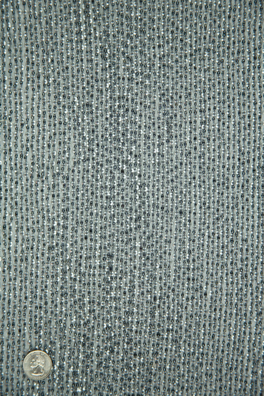 Gray Silver Sequins & Beads on Silk Chiffon Fabric