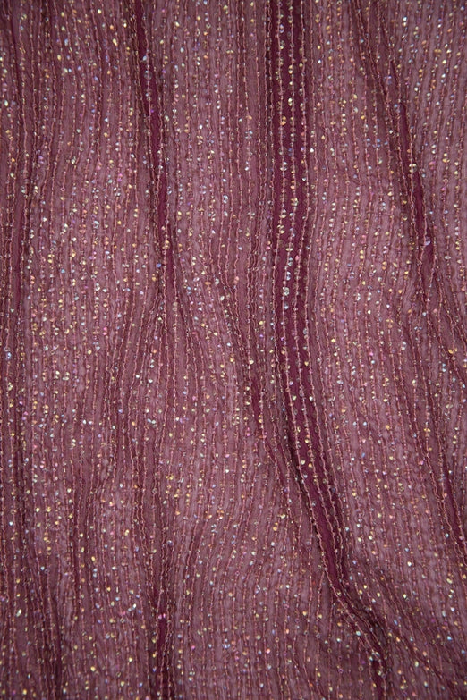 Wine Sequins & Beads on Silk Chiffon Fabric