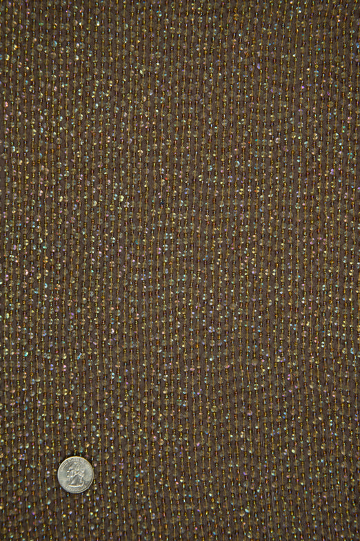 Brown Sequins & Beads on Silk Chiffon Fabric