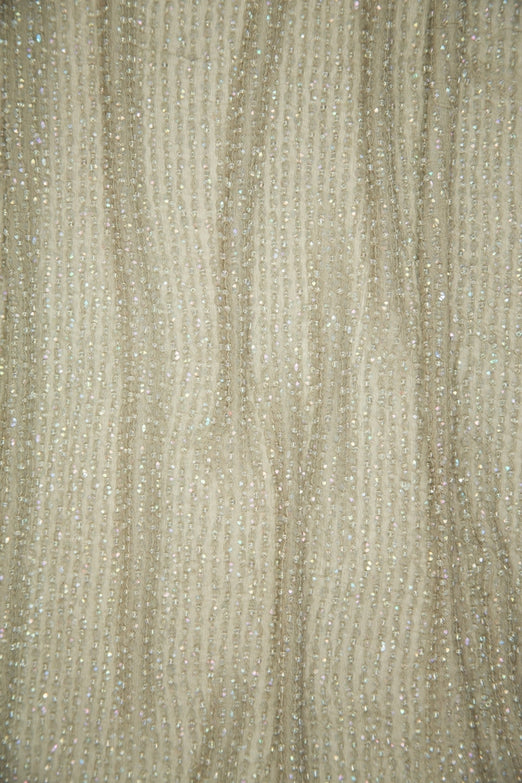 Iridescent Silver Sequins & Beads on Silk Chiffon Fabric