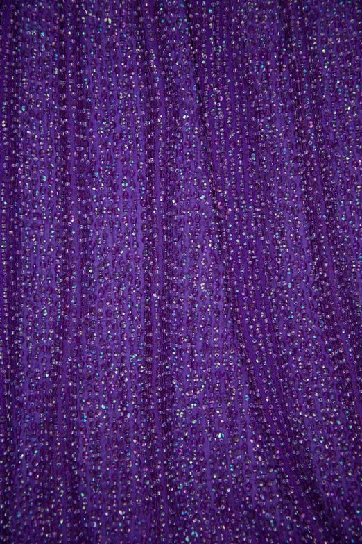 Purple Sequins & Beads on Silk Chiffon Fabric