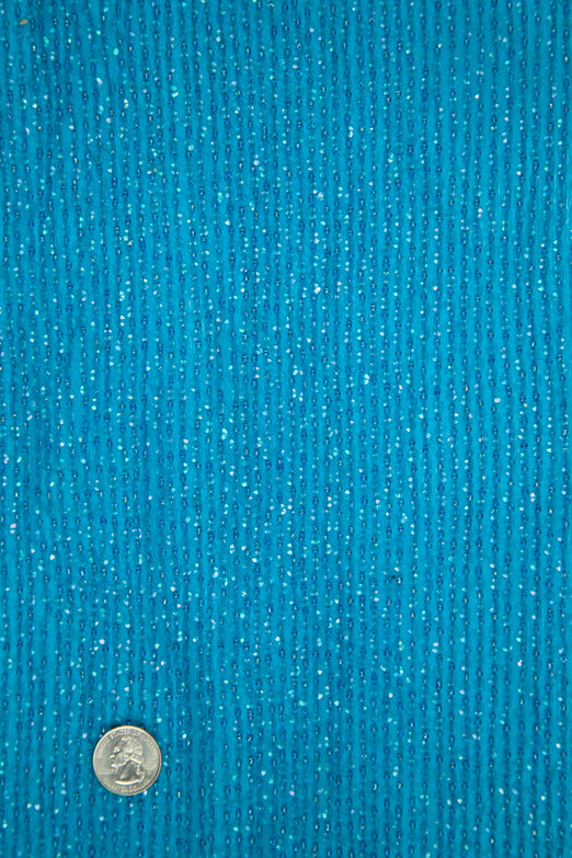 Blue Turquoise Sequins & Beads on Silk Chiffon Fabric