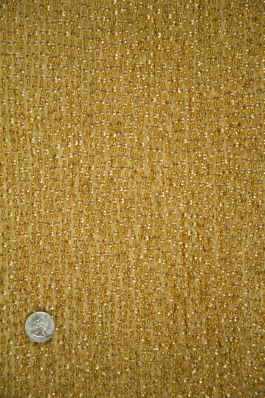Old Gold Sequins & Beads on Silk Chiffon Fabric