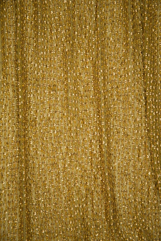 Old Gold Sequins & Beads on Silk Chiffon Fabric