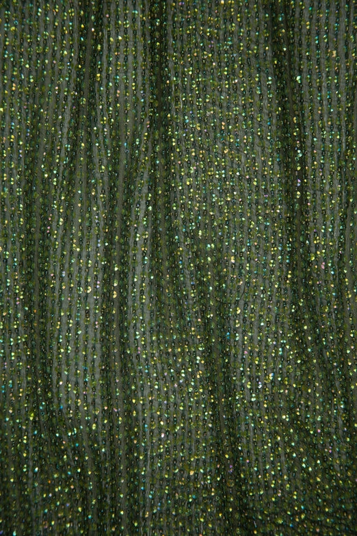 Moss Green Sequins & Beads on Silk Chiffon Fabric