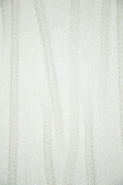 Bright White Sequins & Beads on Silk Chiffon Fabric