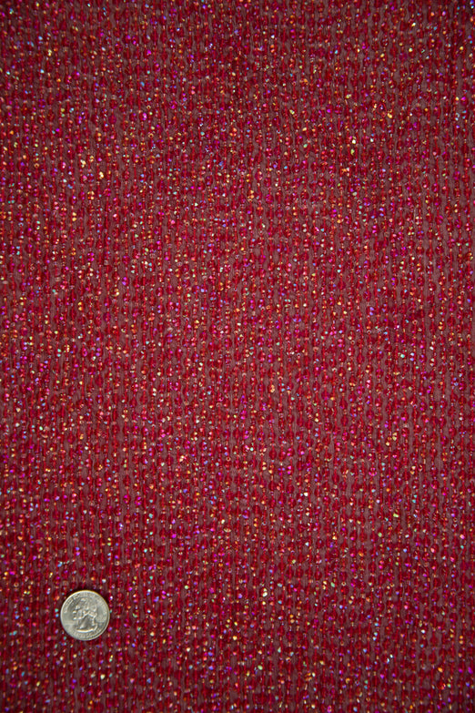 Purple Red Sequins & Beads on Silk Chiffon Fabric