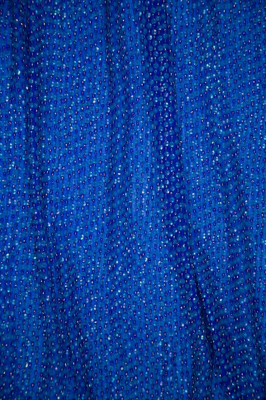 Sapphire Blue Sequins & Beads on Silk Chiffon Fabric