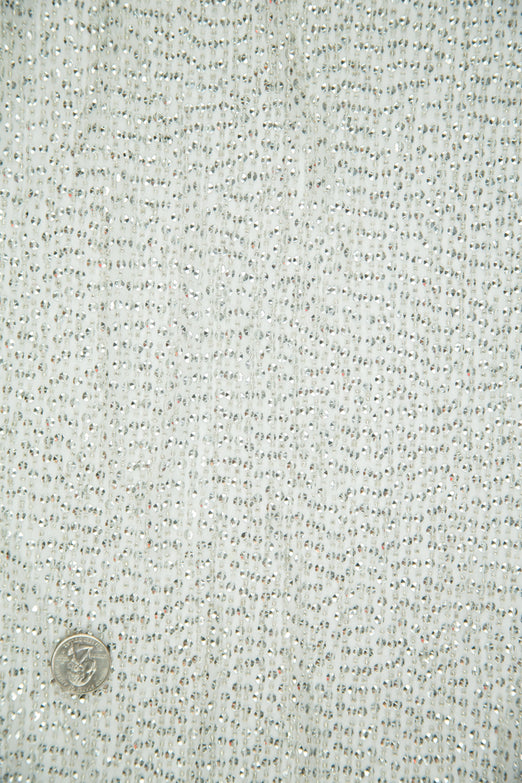 Bling Bling Silver Sequins & Beads on Silk Chiffon Fabric