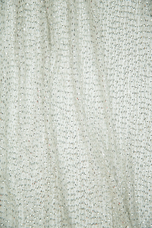 Bling Bling Silver Sequins & Beads on Silk Chiffon Fabric