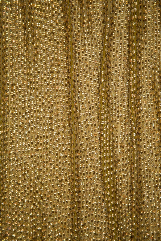 Shiny Gold Sequins & Beads on Silk Chiffon Fabric