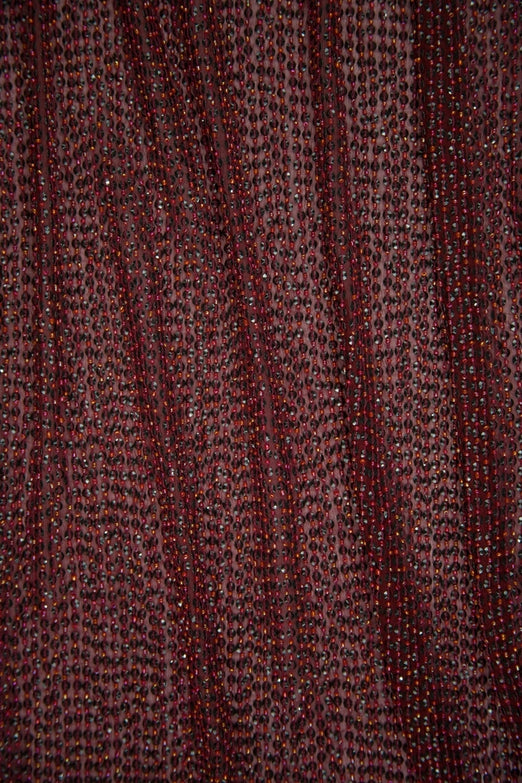 Black Red Sequins & Beads on Silk Chiffon Fabric
