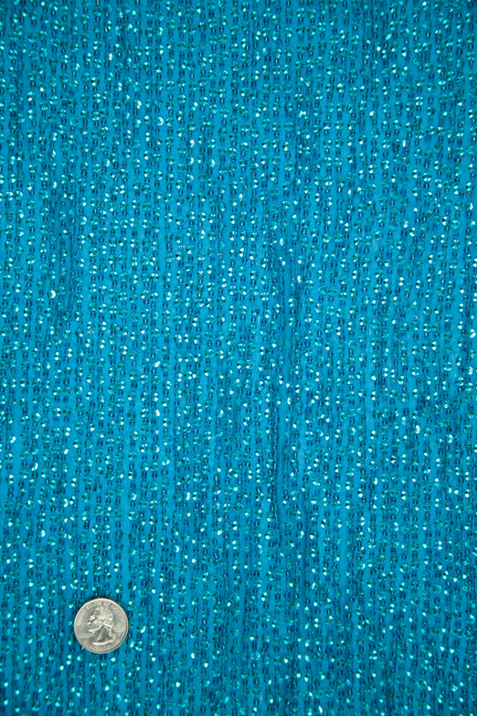 Aqua Blue Sequins & Beads on Silk Chiffon Fabric