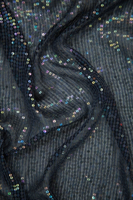 Ink Blue Sequins & Beads on Silk Chiffon JEC-132-12 Fabric