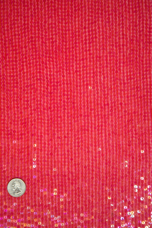 Red Orange Sequins & Beads on Silk Chiffon JEC-132-21 Fabric