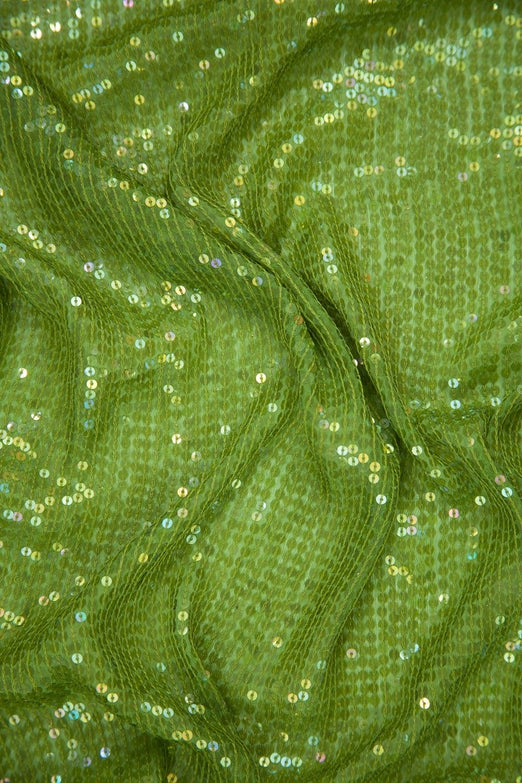 Lime Green Sequins & Beads on Silk Chiffon JEC-132-22 Fabric