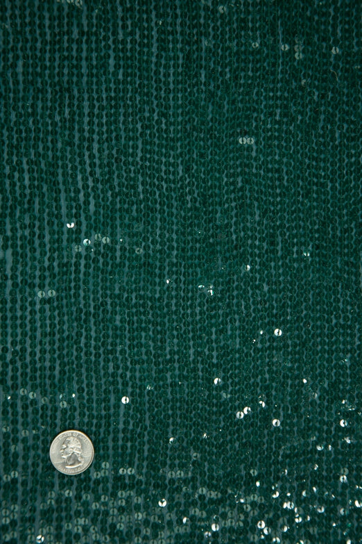 Forest Green Sequins & Beads on Silk Chiffon JEC-132-38 Fabric