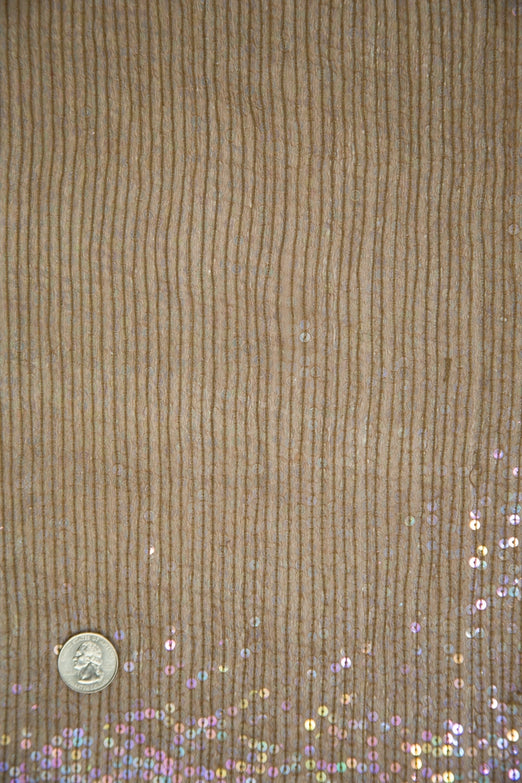 Light Brown Sequins & Beads on Silk Chiffon JEC-132-42 Fabric