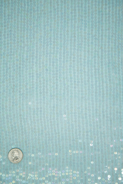 Aqua Sequins & Beads on Silk Chiffon JEC-132-8 Fabric