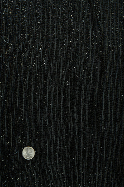 Jet Black Micro Bugle Beads on Silk Georgette Fabric