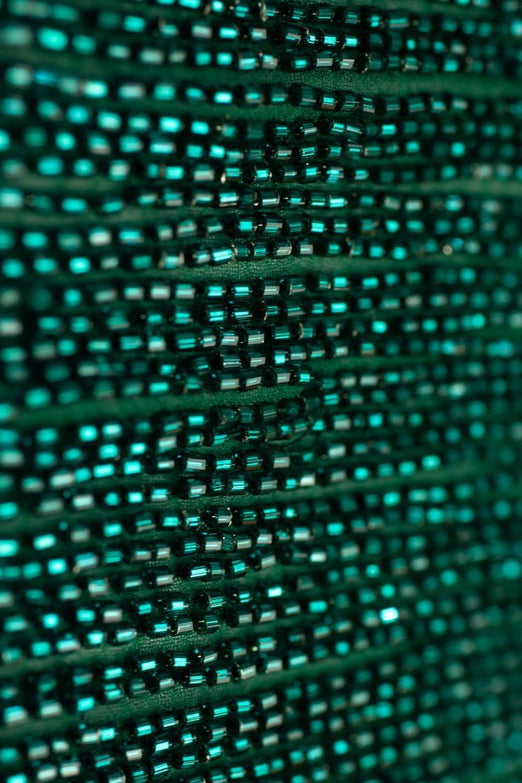 Teal Micro Bugle Beads on Silk Georgette Fabric