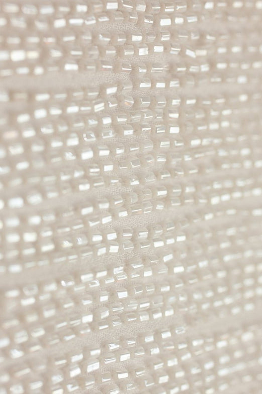 White Micro Bugle Beads on Silk Georgette Fabric