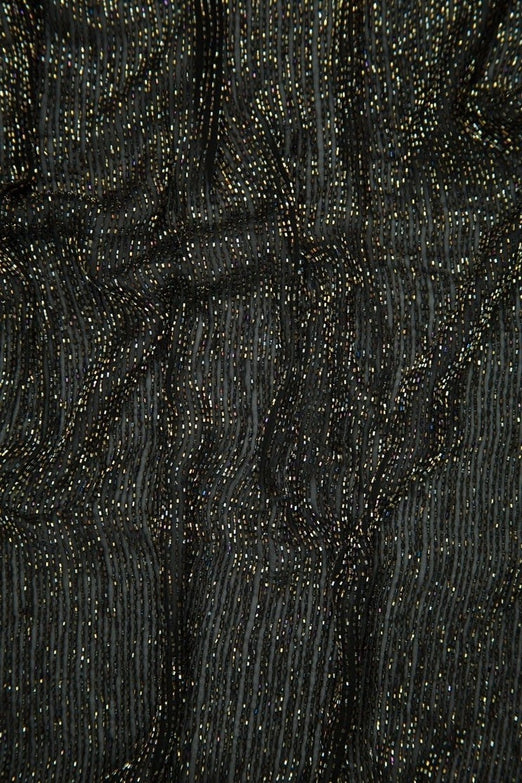 Black Gold Micro Bugle Beads on Silk Georgette Fabric