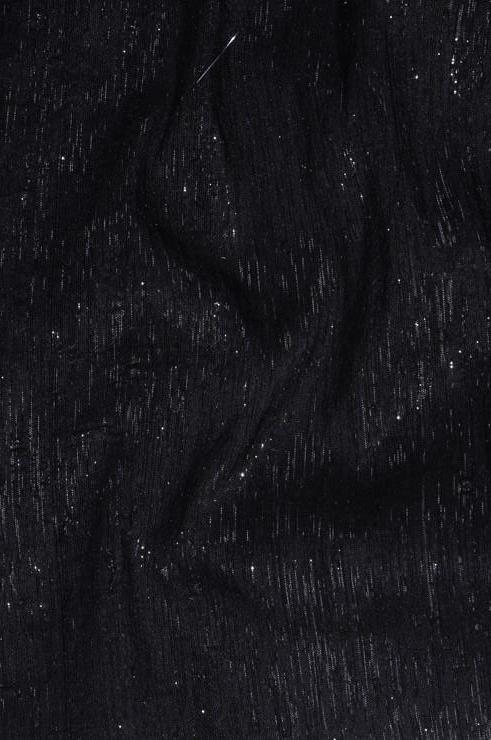 Jet Black Metallic Shantung Silk Fabric