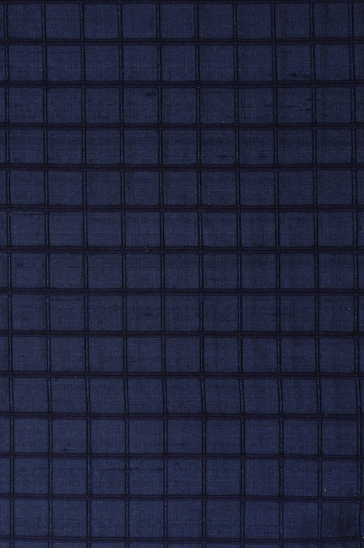 Navy Silk Shantung Windowpane 44" Fabric