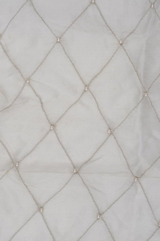 Oatmeal White Embroidered Organza Silk 144 Fabric