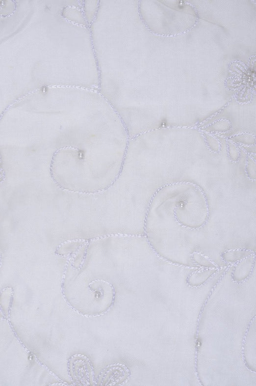 Off White Embroidered Organza Silk 133 Fabric