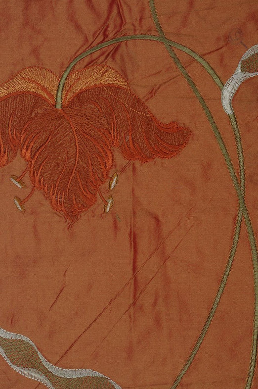 Red Orange Embroidered Taffeta Silk 504 Fabric