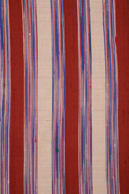 Red Blue 16 Striped Silk Shantung