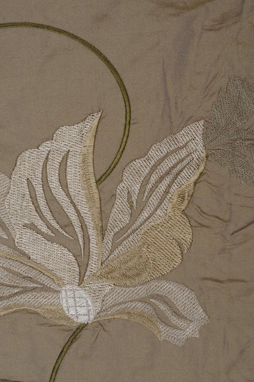 Slate Green Embroidered Taffeta Silk 503 Fabric