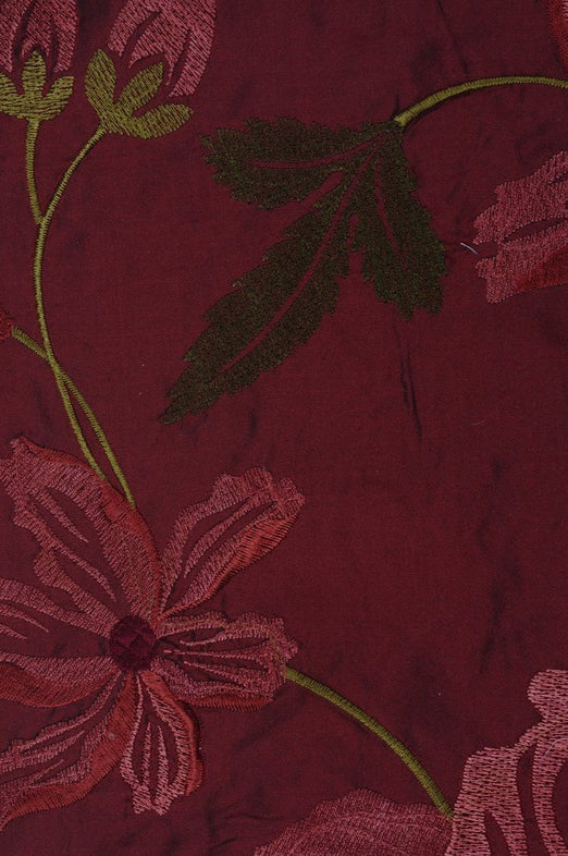 Wine Embroidered Taffeta Silk 503 Fabric